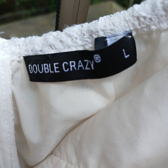 White Lace & Eyelet Lace Up Front Long Puff Sleeve Baby Doll Mini Dress Sz L - Picture 7 of 12